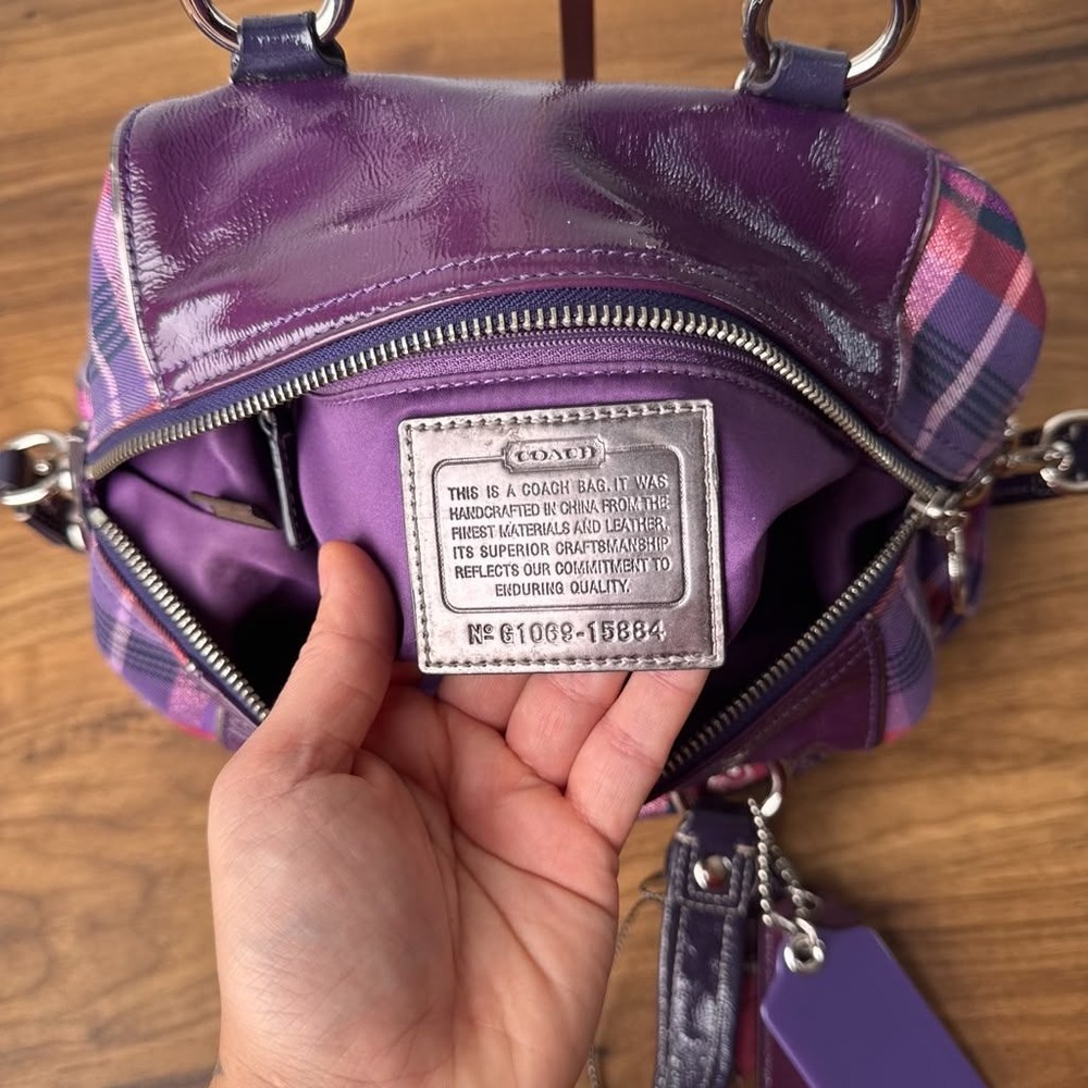 Coach Poppy Purple Tartan Plaid Satchel Limited Edition Hang Tags 15884 - Picture 5 of 16